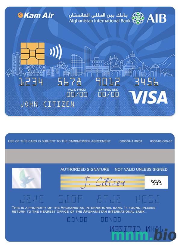 Afghanistan international bank przykład karty visa w formacie PSD